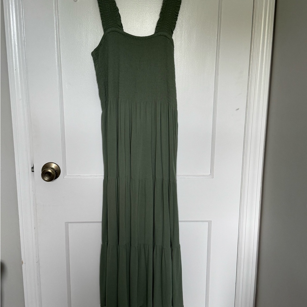 Aerie Olive Green Maxi Dress with Smocked Bodice